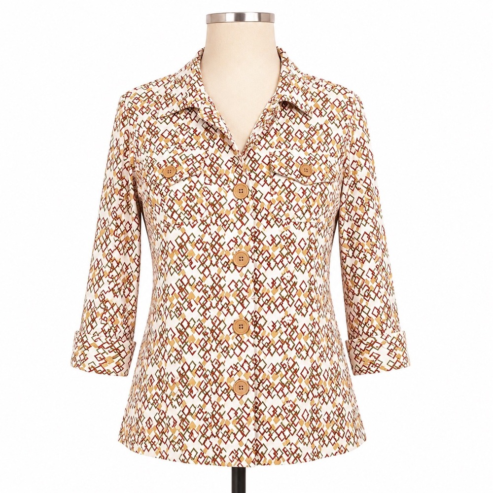 Unique Spectrum Geometric Button Up Shirt Mod Retro Y2K Stretch Womens Medium